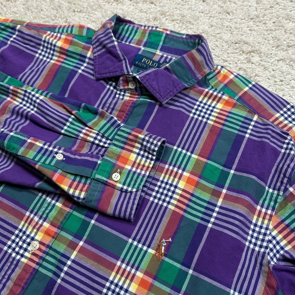 Polo Ralph Lauren Sport Shirt 4XLT Purple Plaid Classic Fit Long Sleeve Cotton